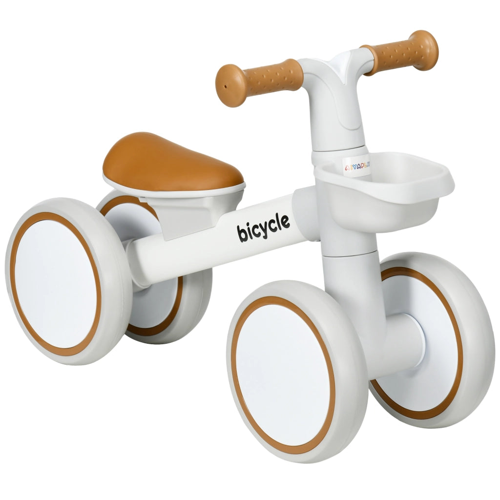 Bicicletta senza pedali 4 ruote ¨C Xylo ¨C sella regolabile, manubrio ergonomico, 1-3 anni, marrone bianco