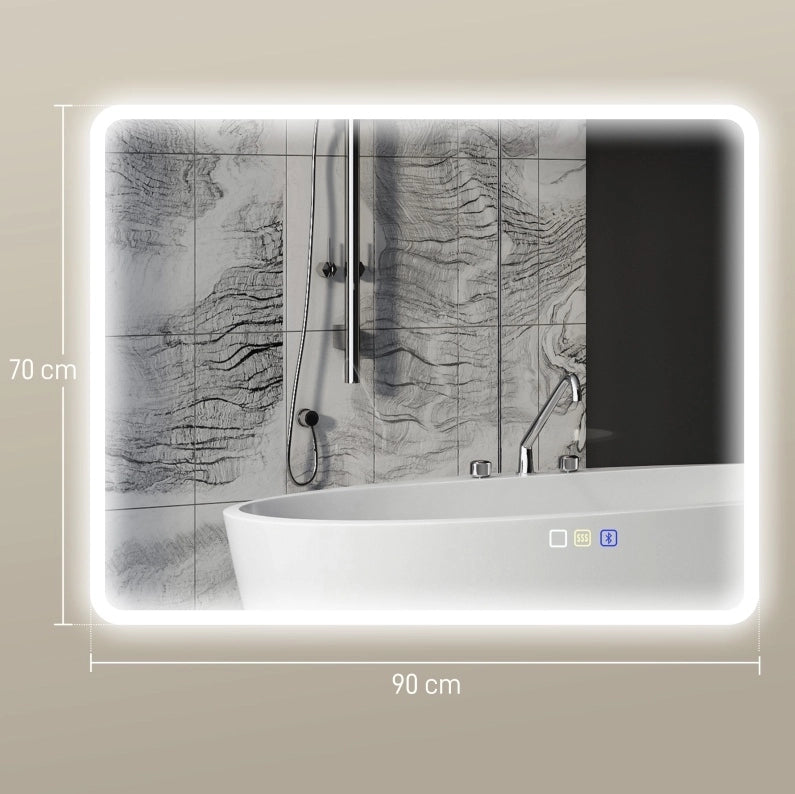 Specchio bagno LED ULEVR con Bluetooth, antiappannamento, luce regolabile in 3 tonalit¨¤ e comandi touch, argento