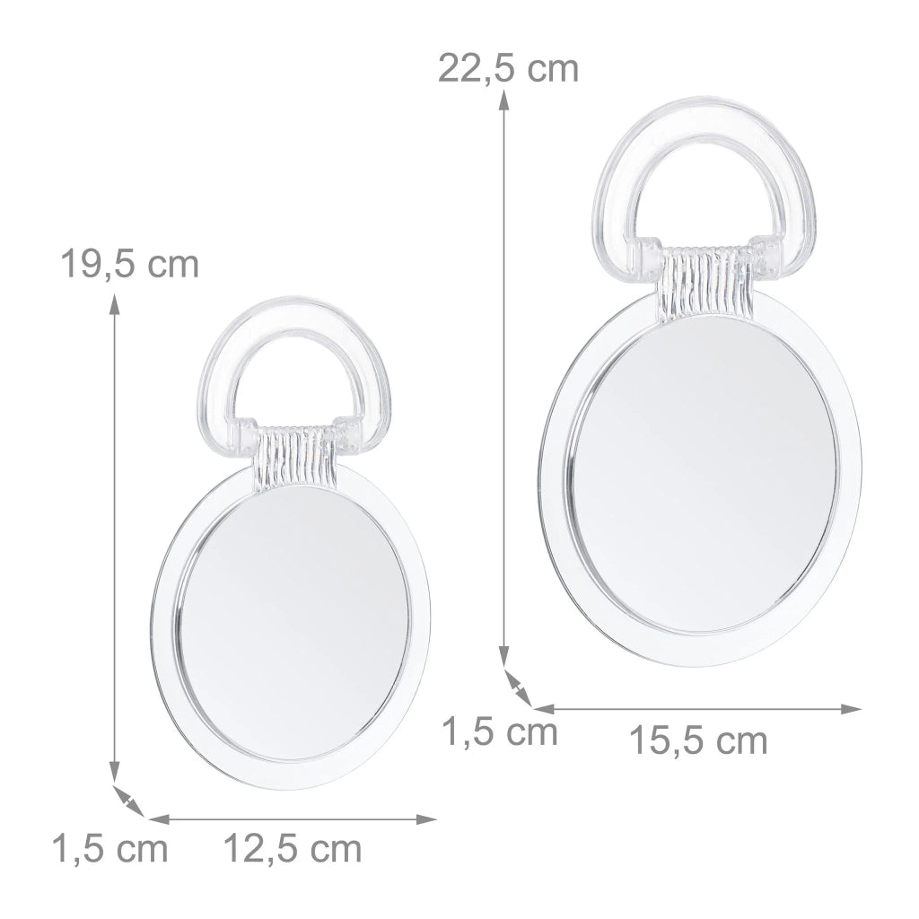 Set di 2 specchi rotondi da appoggio con manico pieghevole 20 x 20 cm e 15 x 15 cm versatili in plastica trasparente 13_0014812