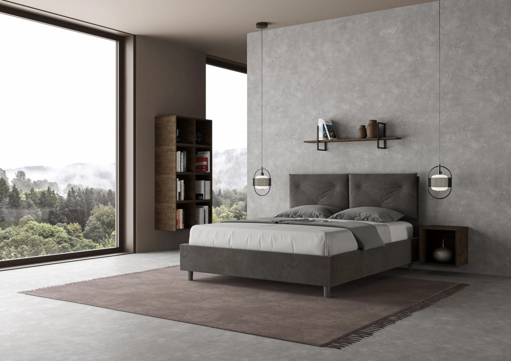 BS COM Letto queen size senza rete imbottito 150x210 microfibra grigio Large