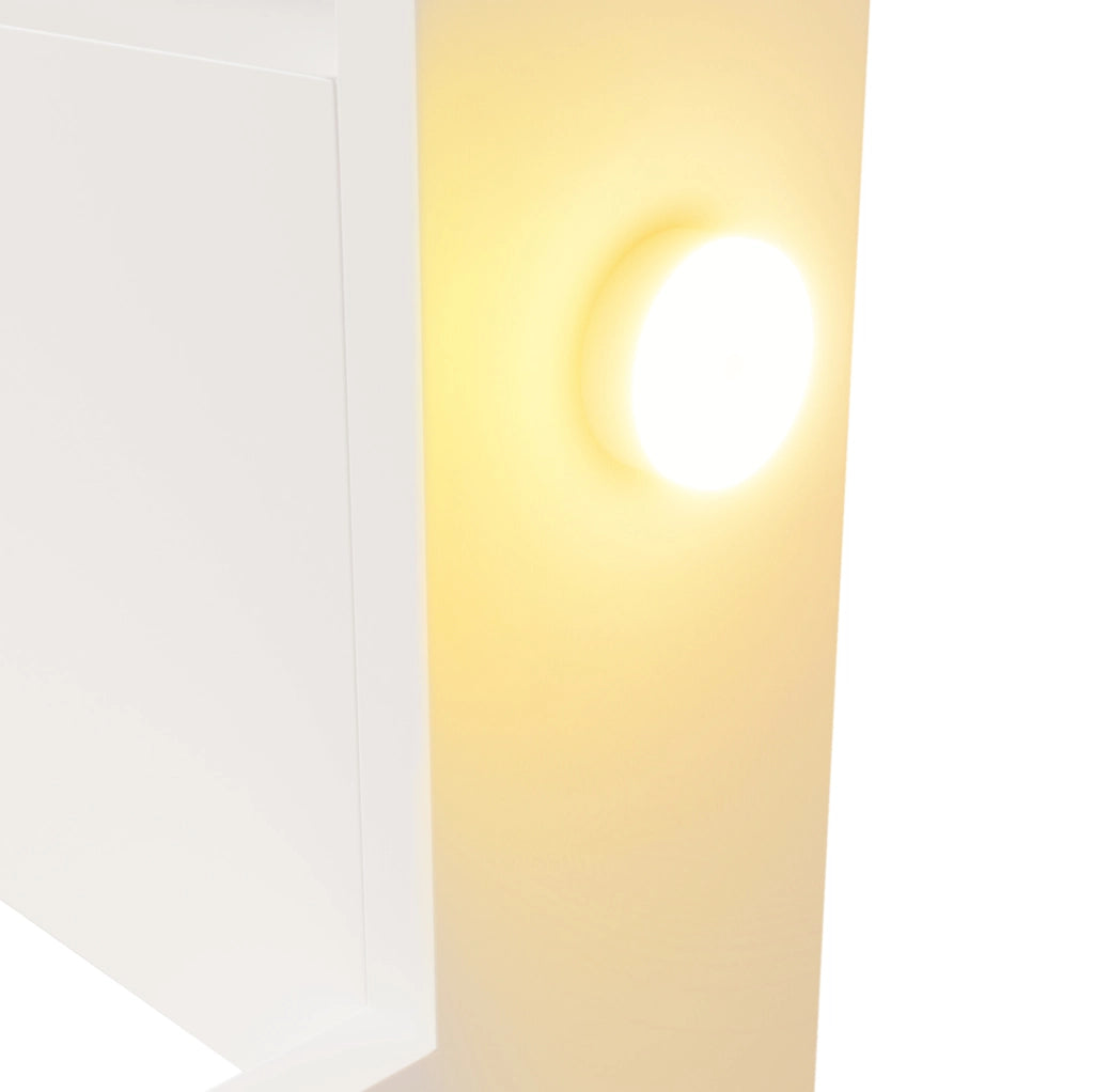 Letto singolo 90x200 cm in legno bianco con luci notturne e libreria