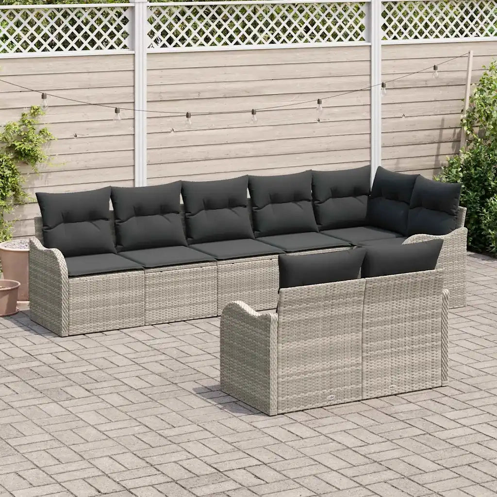 Set Divano da Giardino 8 pcs Grigio chiaro Poly Rattan