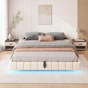 Letto imbottito sospeso 180x200 cm con contenitore e LED; beige