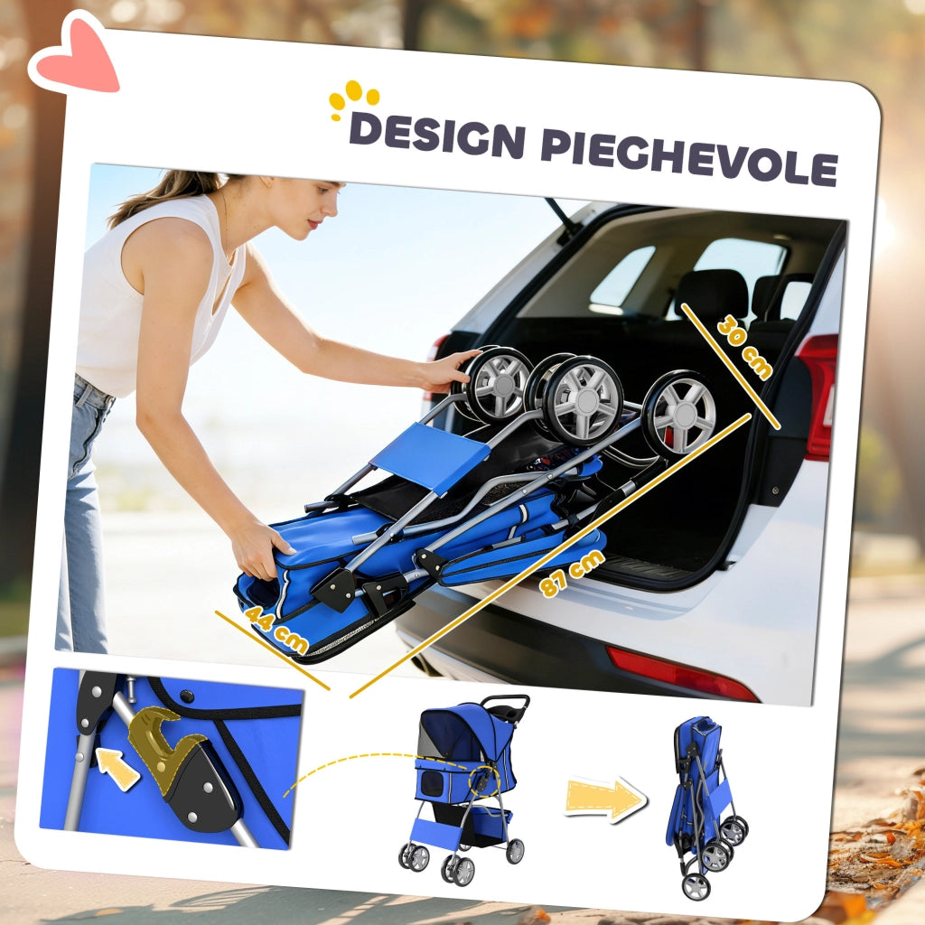 Carrozzina per Cani Pieghevole ¨C Minimal ¨C Blu