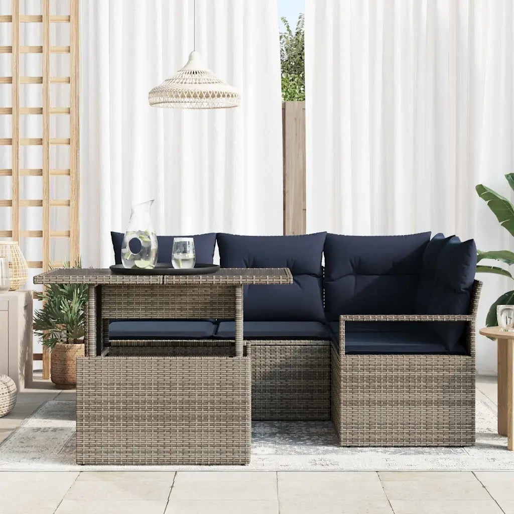 Set Divano da Giardino 5 pcs Grigio e Blu Navy polyrattan 3348821