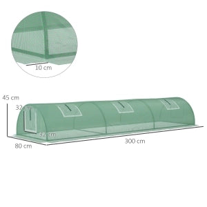 SERRA TUNNEL 300x80x45 cm Acciaio Verde con finestre a rete