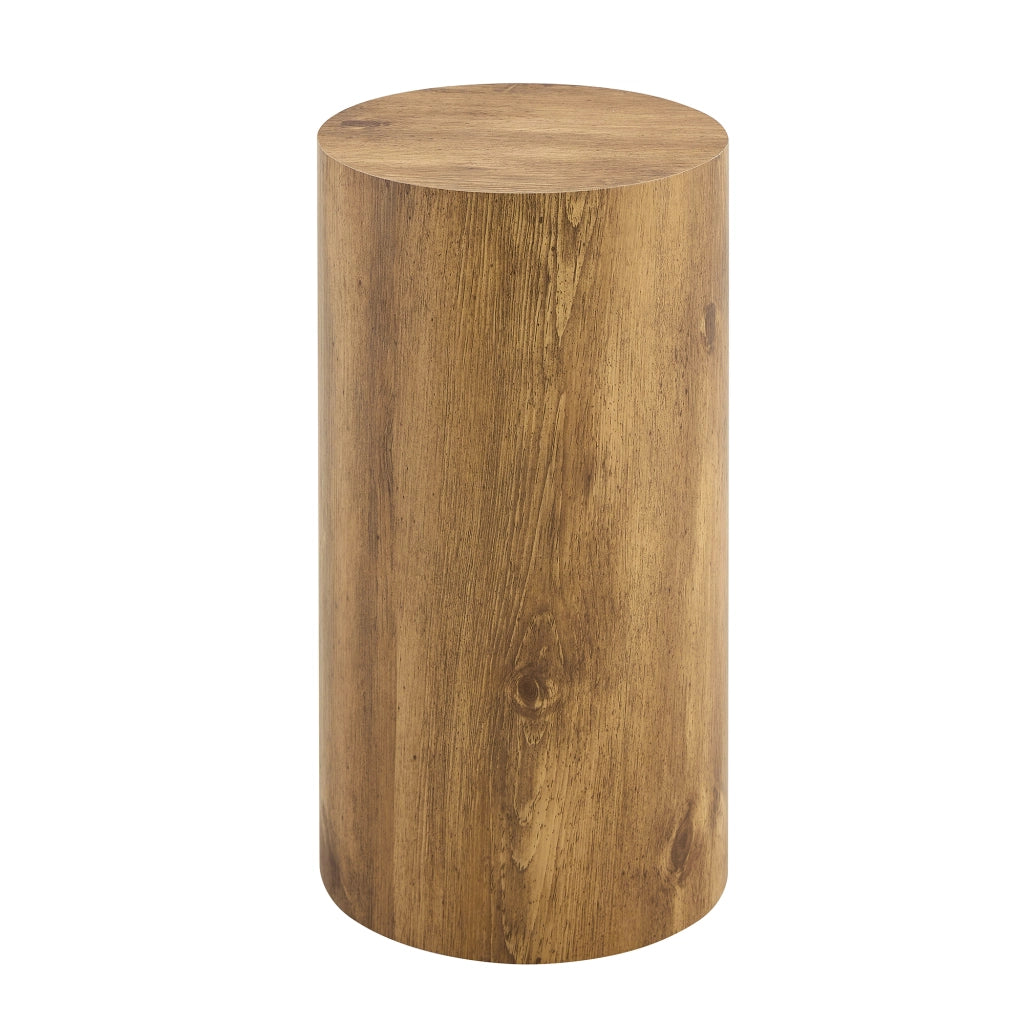 Tavolino rotondo diametro 30 cm in MDF effetto legno con base cilindrica per soggiorno ufficio e hotel colore legno