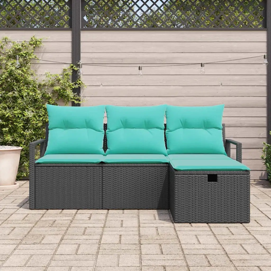 Set di divani con cuscino 4 pcs Nero e Turchese polyrattan 3359155