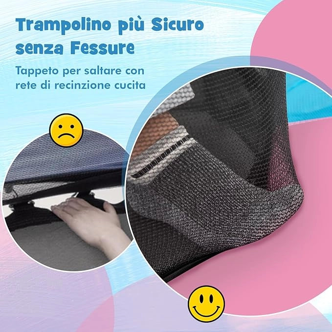 Trampolino Elastico Bambino in Acciaio, Tappeto Elastico Bambini da Esterno e da Interno, con Rete e Cusicnetti Antiscivolo