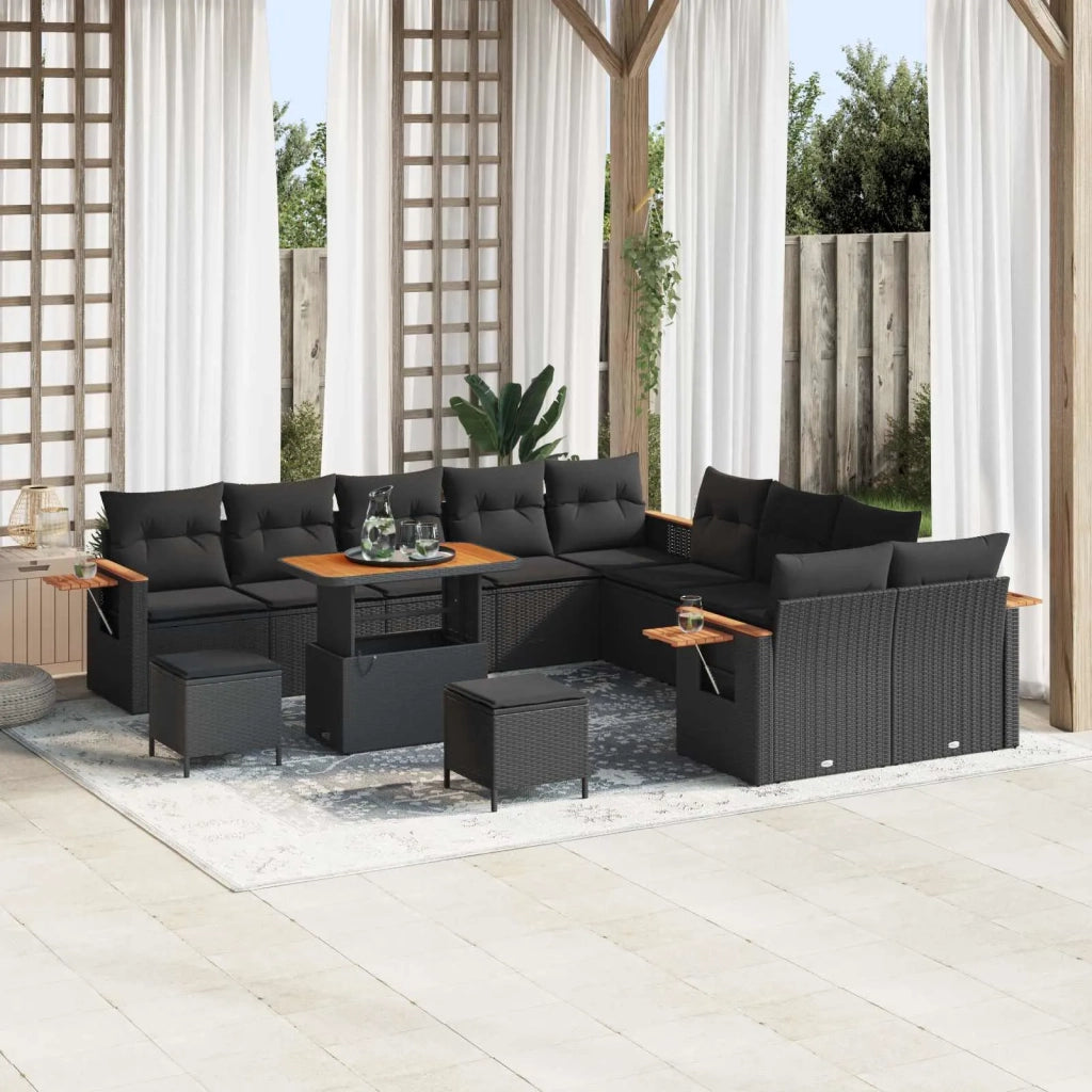 Set Divano da Giardino con cuscino 17 pcs Nero polyrattan