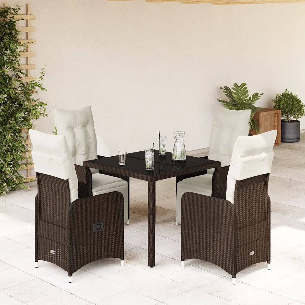 Set Bistrò da Giardino 5 pz con Cuscini in Polyrattan Marrone
