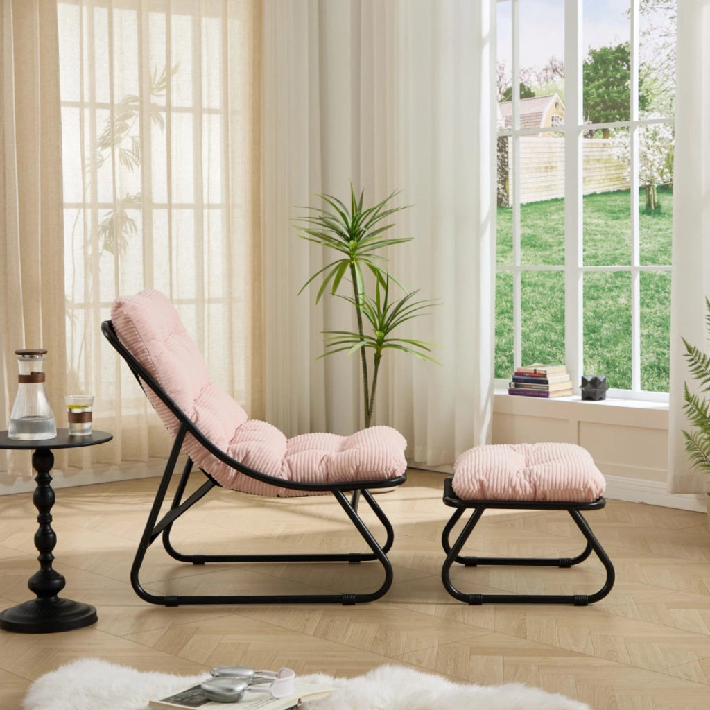Sdraio, sedia da relax, con poggiapiedi, senza braccioli, rosa