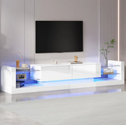 Mobile TV moderno 181 cm con LED; frontale in vetro e 2 cassetti ribaltabili; bianco