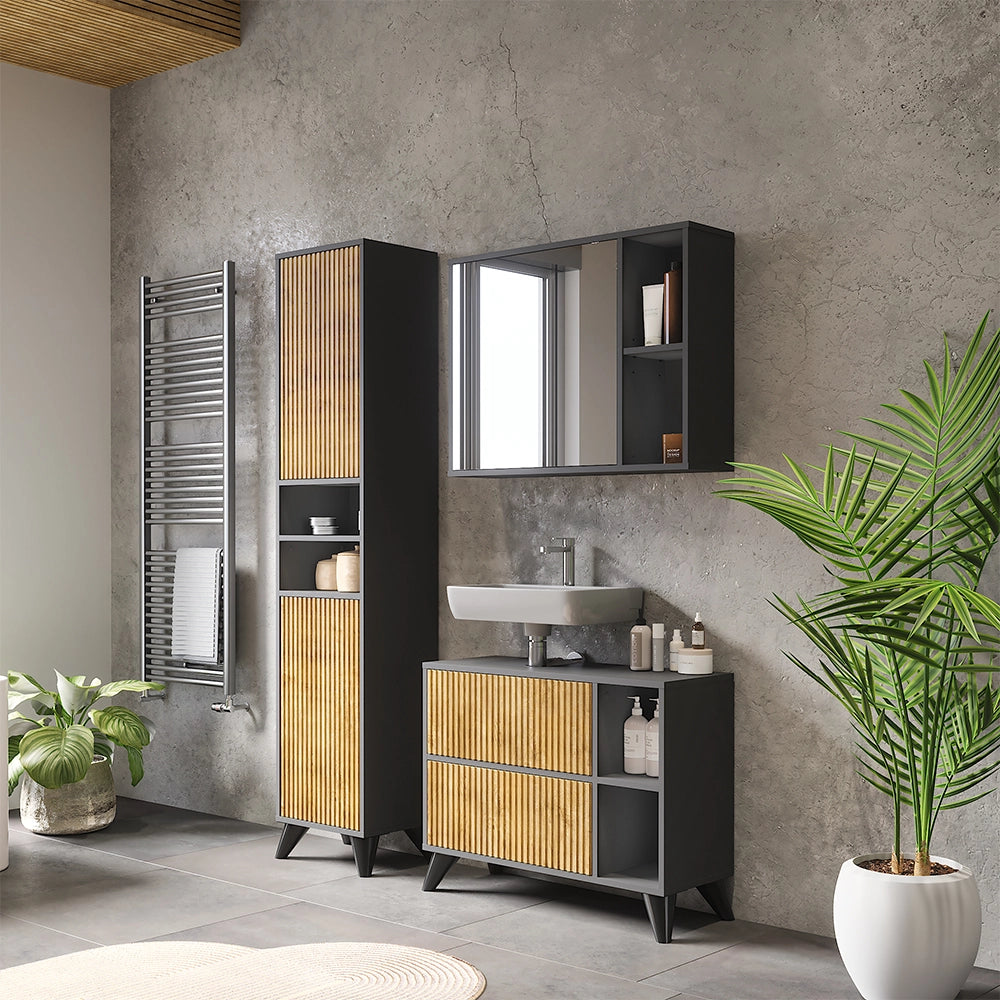 Vicco Set di mobili da bagno Antracite/quercia di montagna 80 cm, set 3