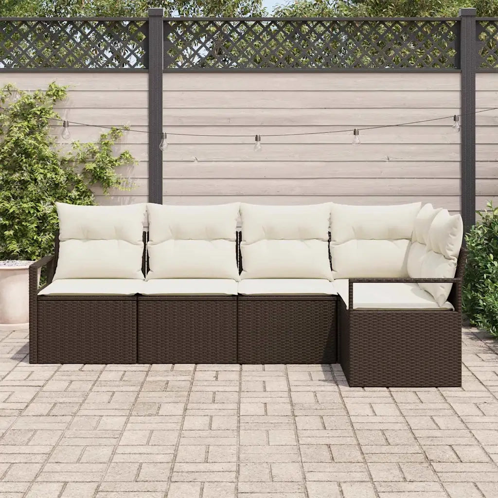 Set di divani con cuscino 5 pcs Marrone polyrattan