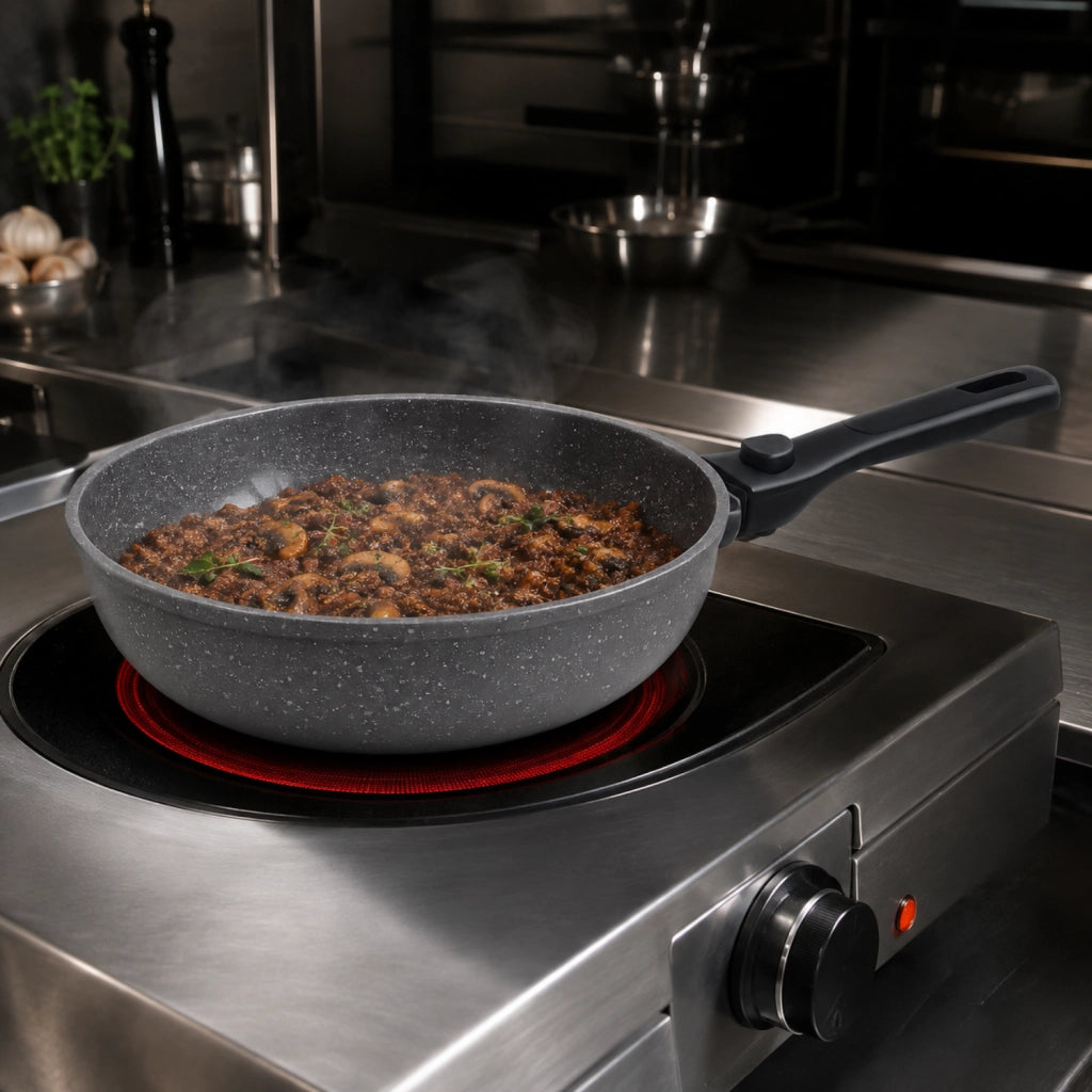 Padella Ceramica Ø 28 cm Manico Removibile - Linea Pietra Viva - Antiaderente PFAS Free - Alluminio Forgiato - Induzione e Forno - GMD Italy