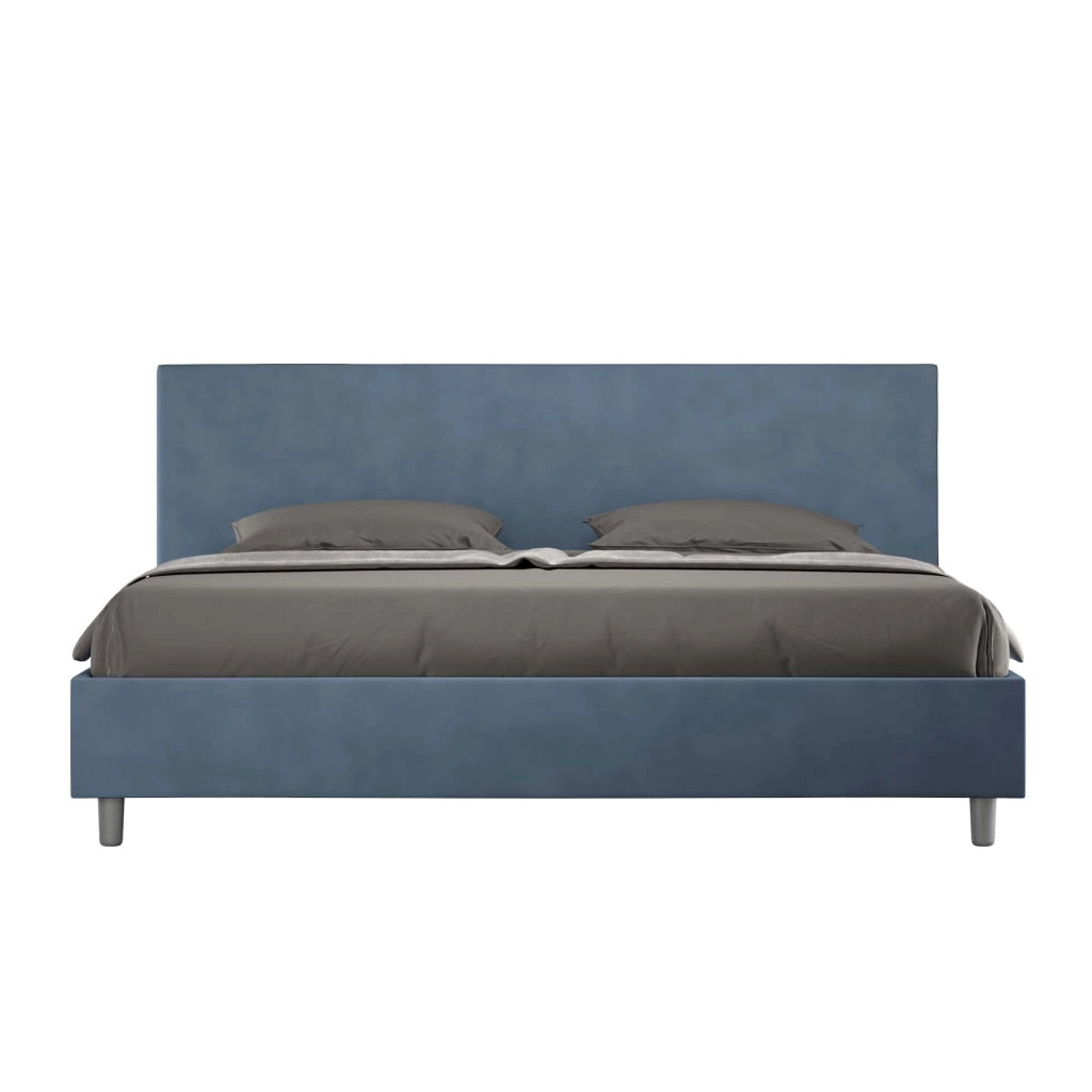 BS COM Letto con rete imbottito 180x200 microfibra blu