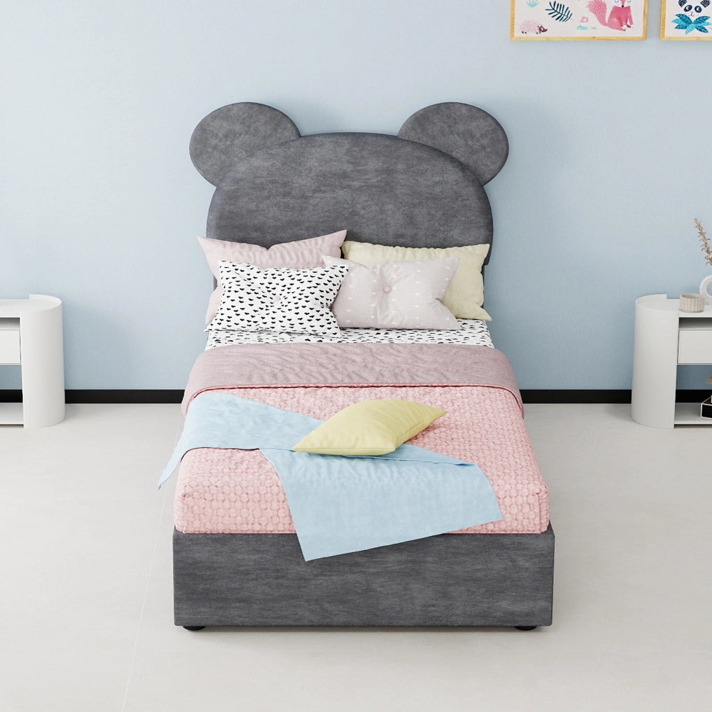 letto imbottito tessuto grigio 90 x 200 cm