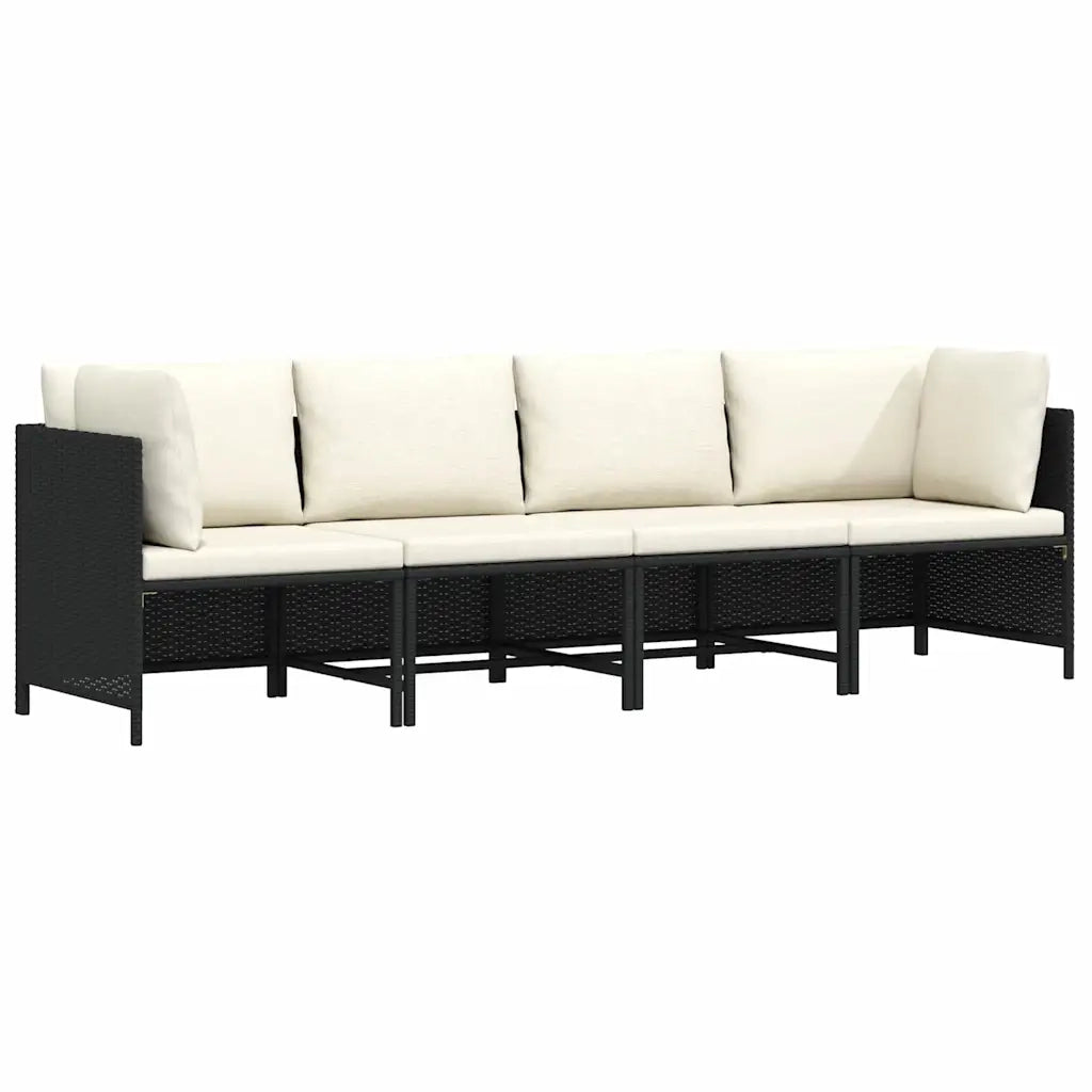 Divano da Giardino a 4 Posti con Cuscini Nero in Polyrattan 313515