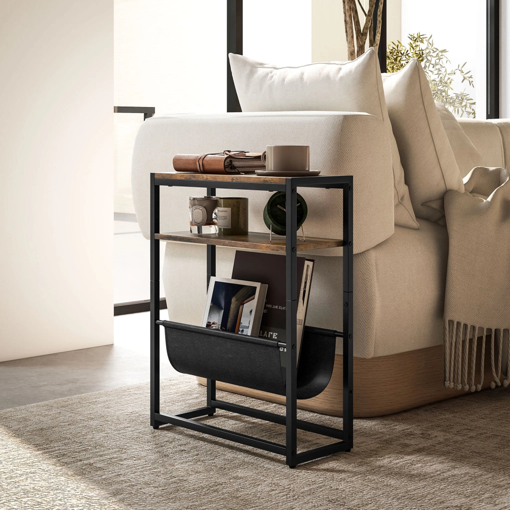 Tavolino da salotto rustico con ripiani a 3 livelli ¨C Minimal ¨C 43x18x56 cm marrone