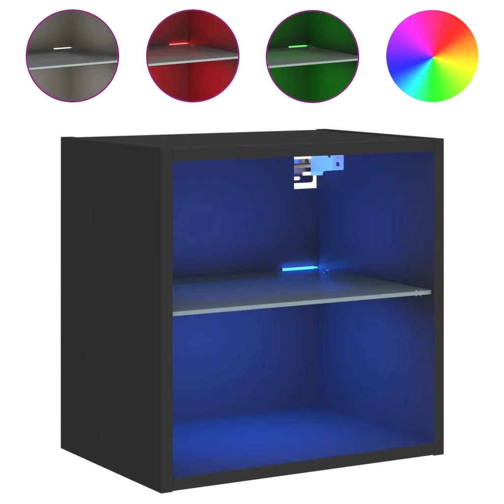 Comodino con Luci LED a Parete Nero 837066