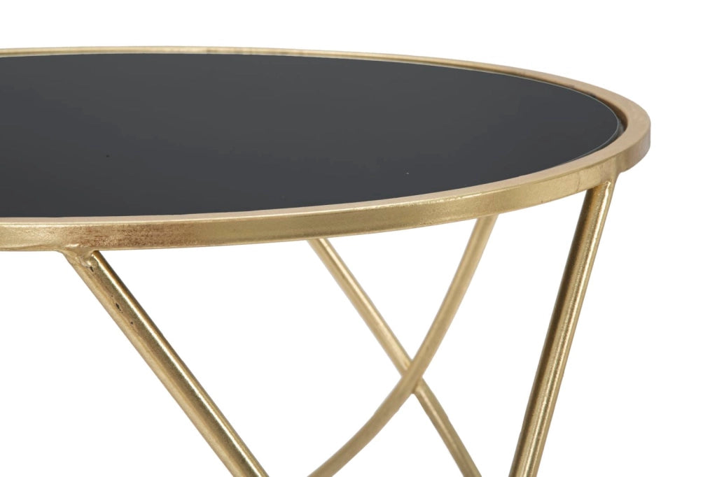 Tavolinetto Ring Ø60x45 cm in Ferro MDF e Specchio Nero e Oro