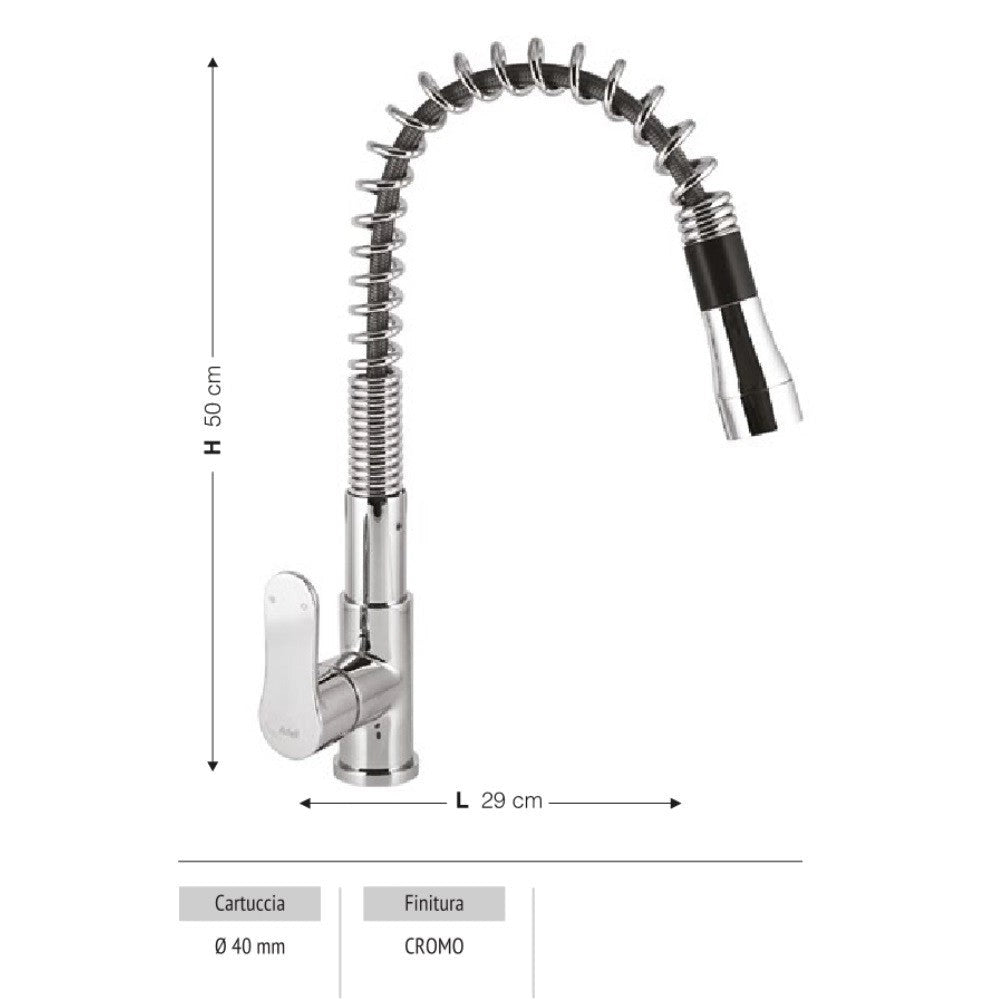Rubinetto Cucina Miscelatore Monocomando Lavello in Ottone Hena pull down Cromato