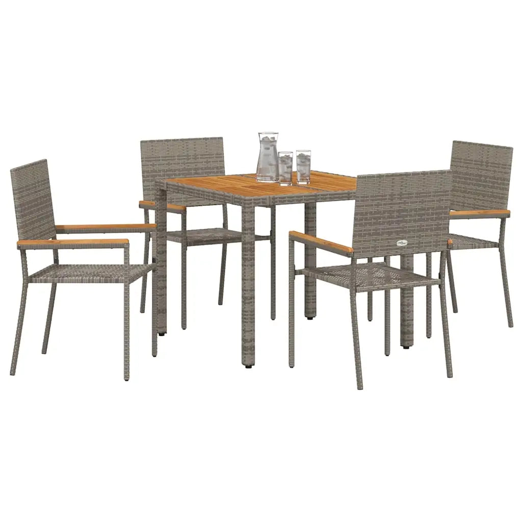 Set da Pranzo per Giardino 5 pcs Grigio polyrattan
