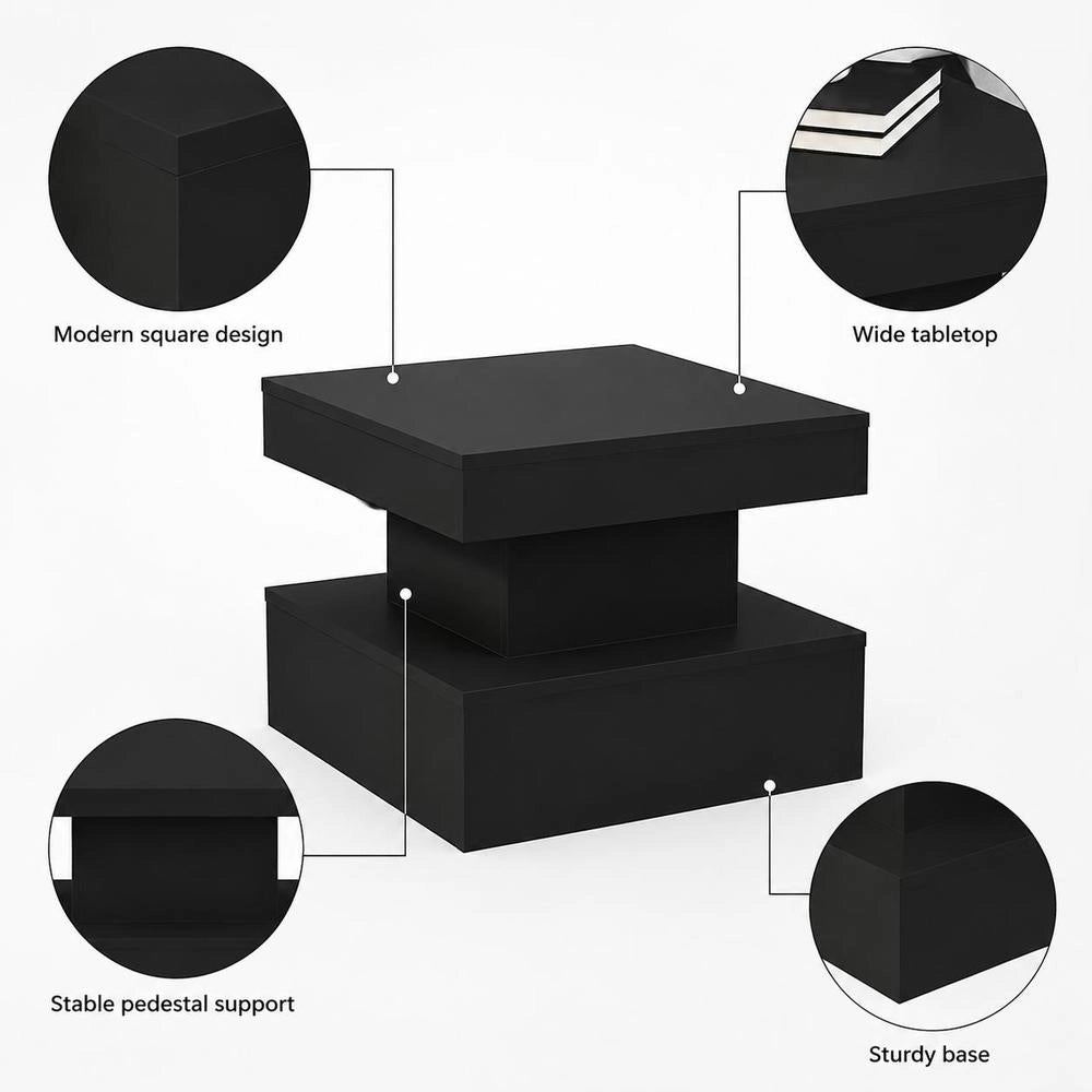 Coffee Table With LED Lights, Black, 50 X 50 X 40 Cm