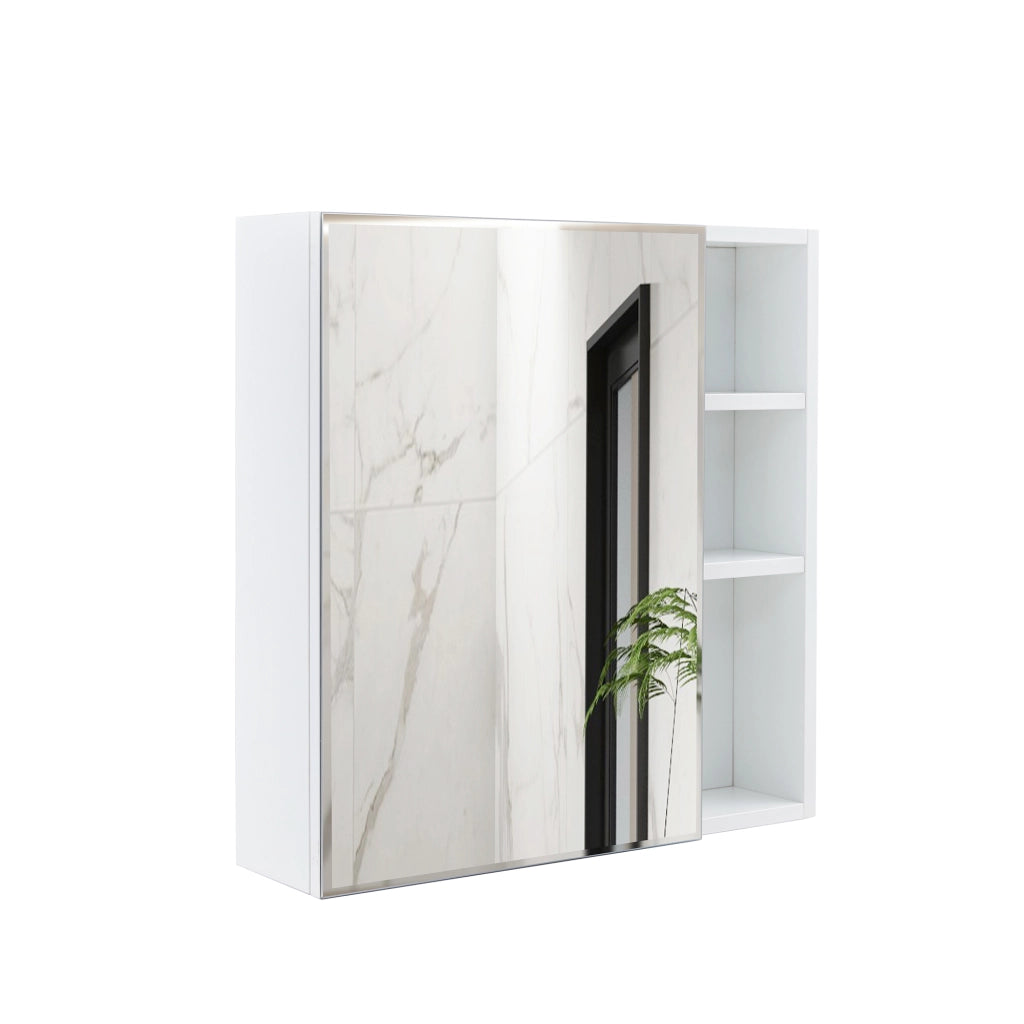Mobile con specchio con anta e scomparti interni, specchio di sicurezza per bagno e camera da letto, MDF bianco