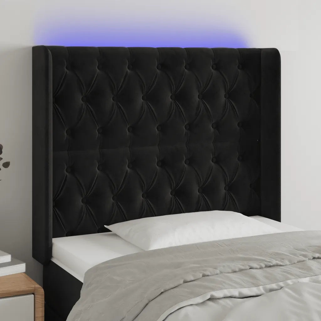 Testiera | Testata a LED Nera 103x16x118/128 cm in Velluto