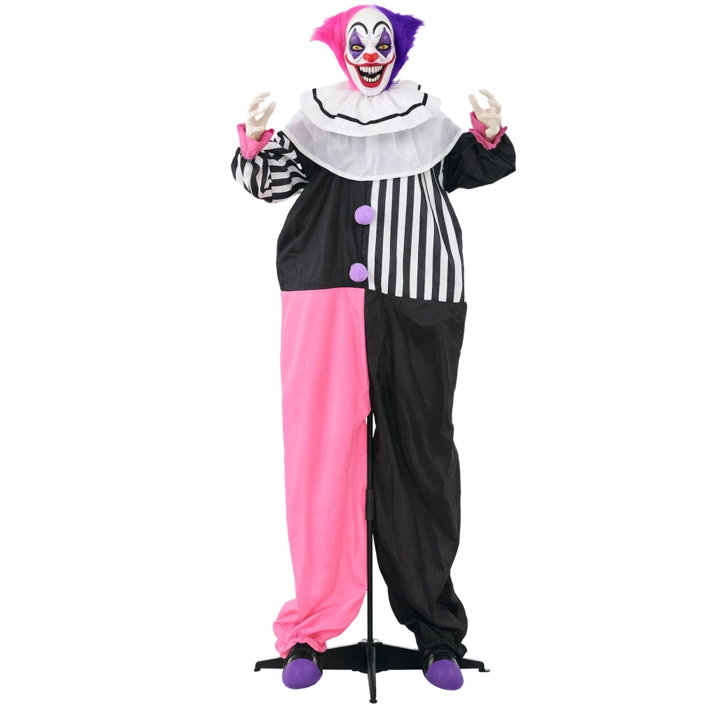 Decorazione Halloween Clown Animato Rosa e Viola con Movimento Effetti Sonori e Luci Occhi Rossi a Batterie 3xAA