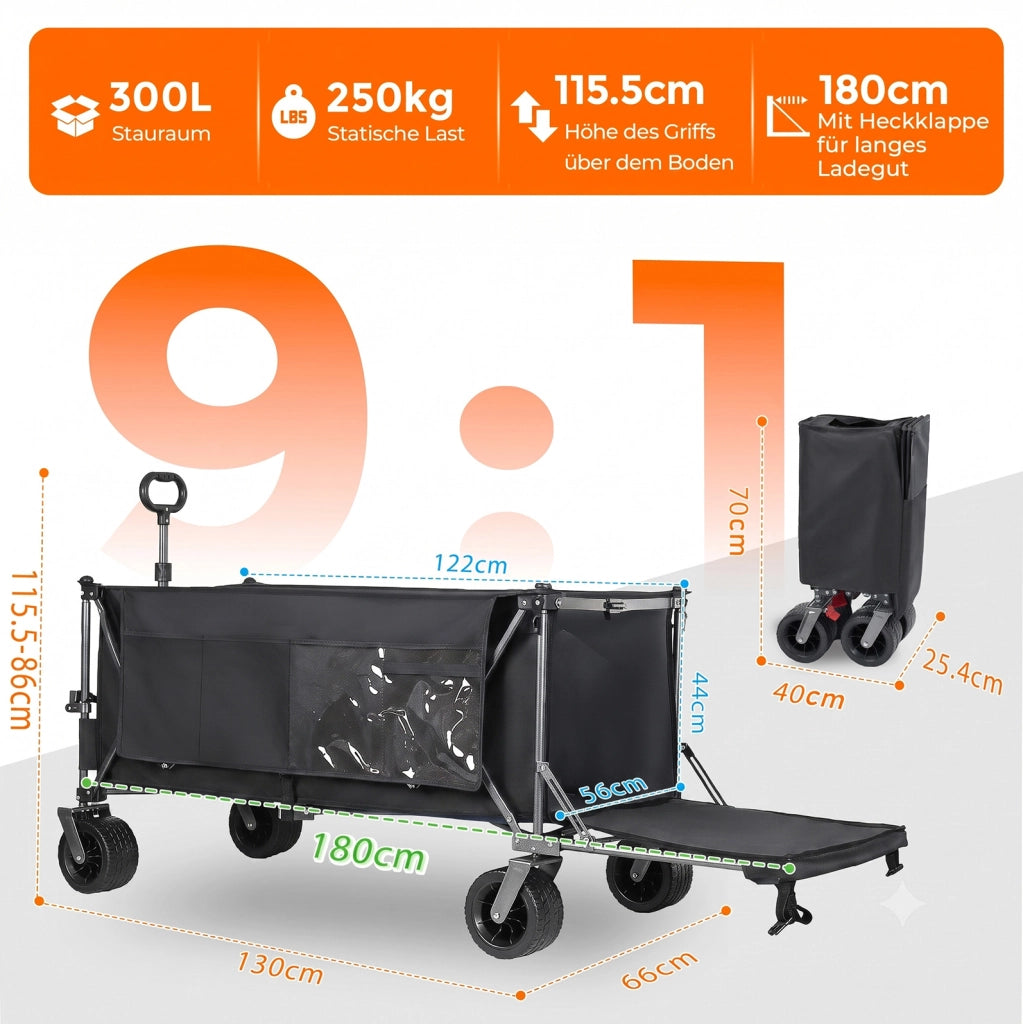 Carrello pieghevole con sponda estensibile, nero/grigio