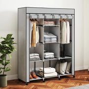 Armadio 125x43x162.5 cm con 8 ripiani e 2 appendiabiti in tessuto grigio chiaro