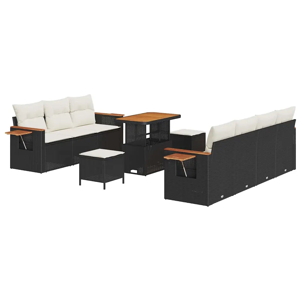 Set Divano da Giardino 13 pcs Nero e Crema polyrattan