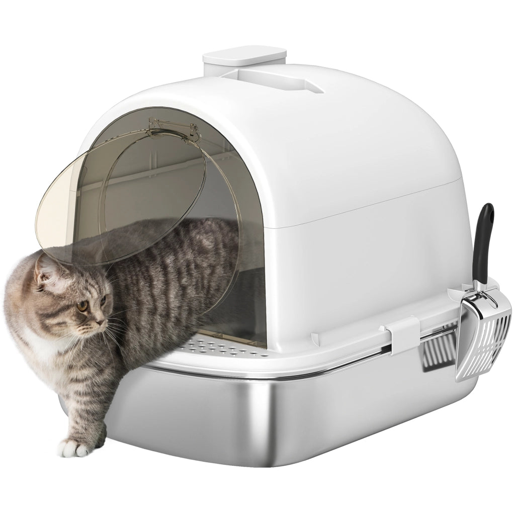 Lettiera Chiusa per Gatti con Vaschetta in Acciaio Inox Toilette Igienica Bianco Facile da Pulire 52,4 x 41,3 x 39,9 cm