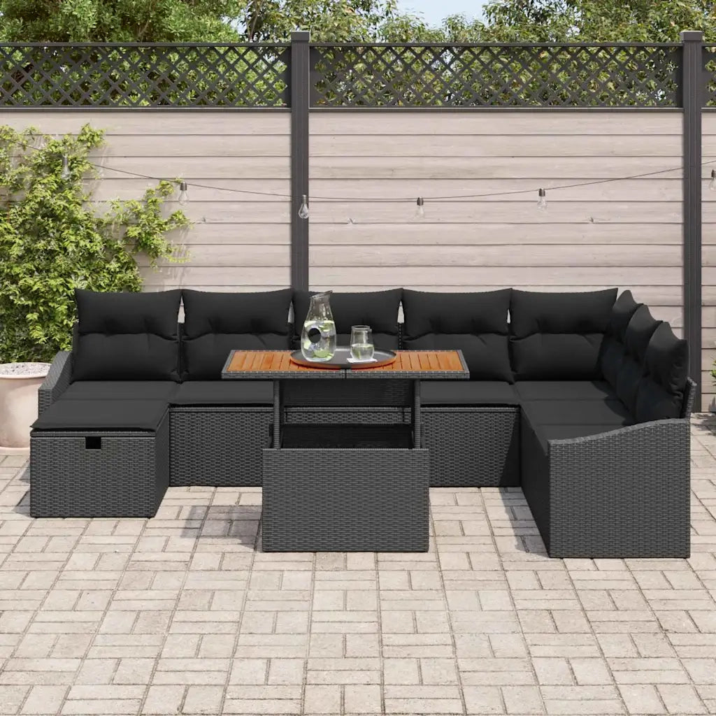 Set Divano da Giardino con cuscino 9 pcs Nero polyrattan 3360041
