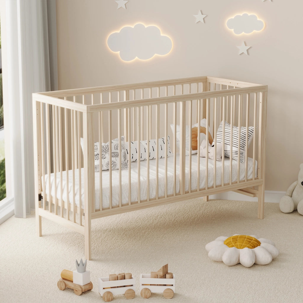 Letto evolutivo trasformabile con altezza regolabile in legno di abete colore naturale senza materasso