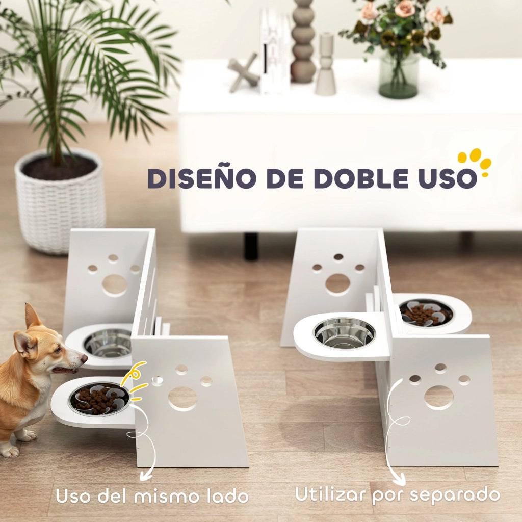 Ciotola Rialzata Doppia per Cani ¨C Xylo ¨C Altezza Regolabile con Sistema Alimentazione Lenta 63x58,5x40 cm Bianco