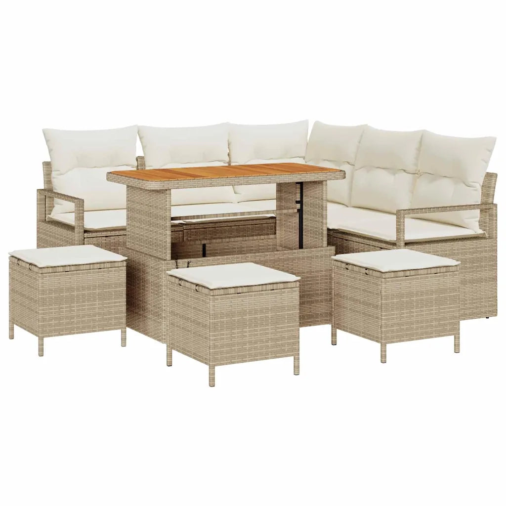 Set Divano da Giardino con cuscino 9 pcs Beige e Crema