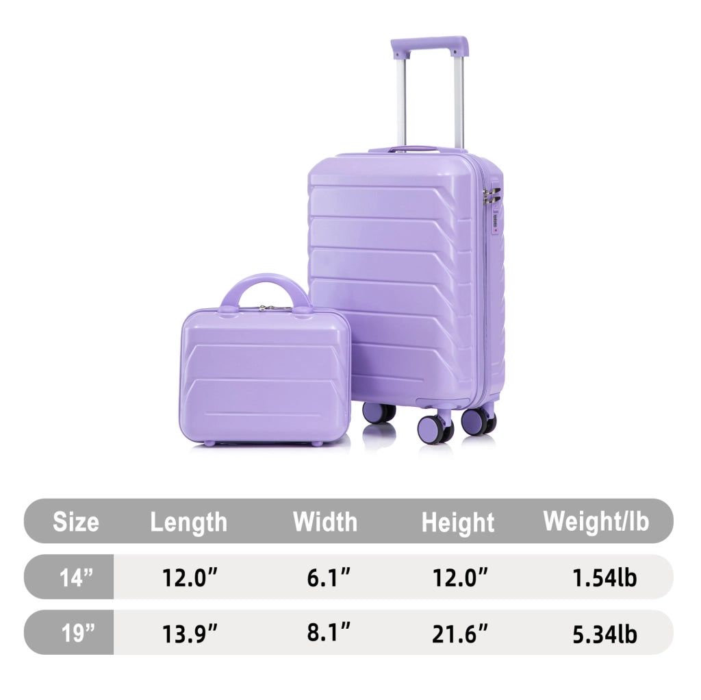 Set valigie rigide ABS blu e viola con trolley 14" e 19", con lucchetto a combinazione e beauty case 14"