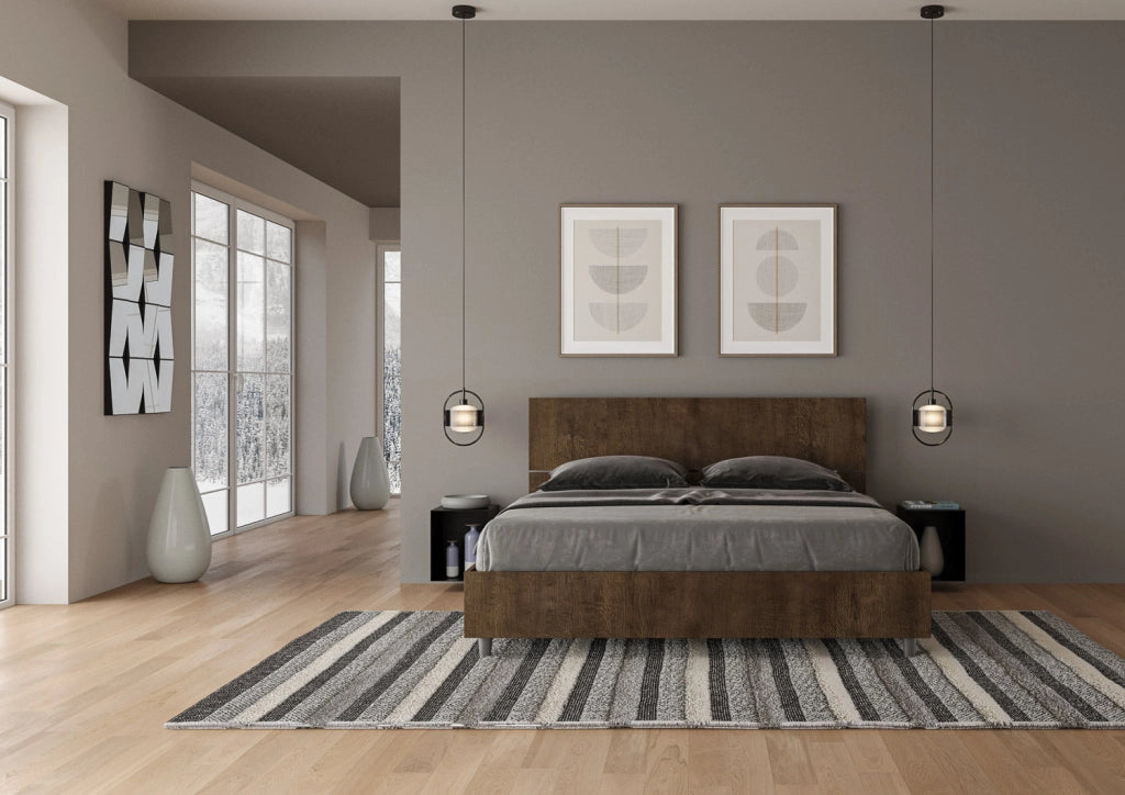 Letto Matrimoniale 160x190 cm con Rete e Contenitore Testata Inclinata Demas Noce