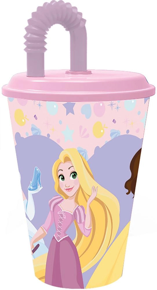 Bicchiere in plastica con cannuccia Principesse 430 ml