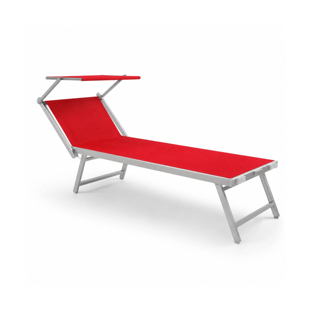 Lettino Sdraio Prendisole Professionale Richiudibile In Alluminio E Textilene con Tettino Parasole Orientabile Lettino Relax Mare Spiaggia Piscina Giardino Solarium 182 x 60 x 38 Cm Rosso