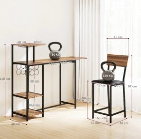TAVOLO ALTO ESTENSIBILE 110-140x40 cm Marrone in MDF e Metallo Set da 3 pezzi
