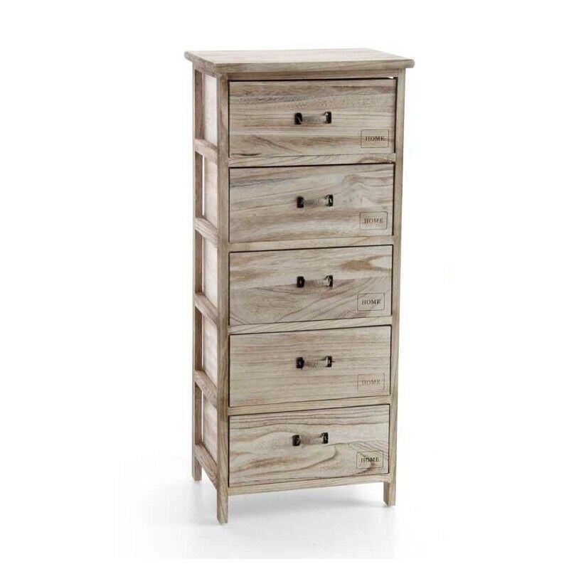 HOME CASSETTIERA IN LEGNO DECORATA A 5 CASSETTI 40 X 29 XH90 CM NATURAL