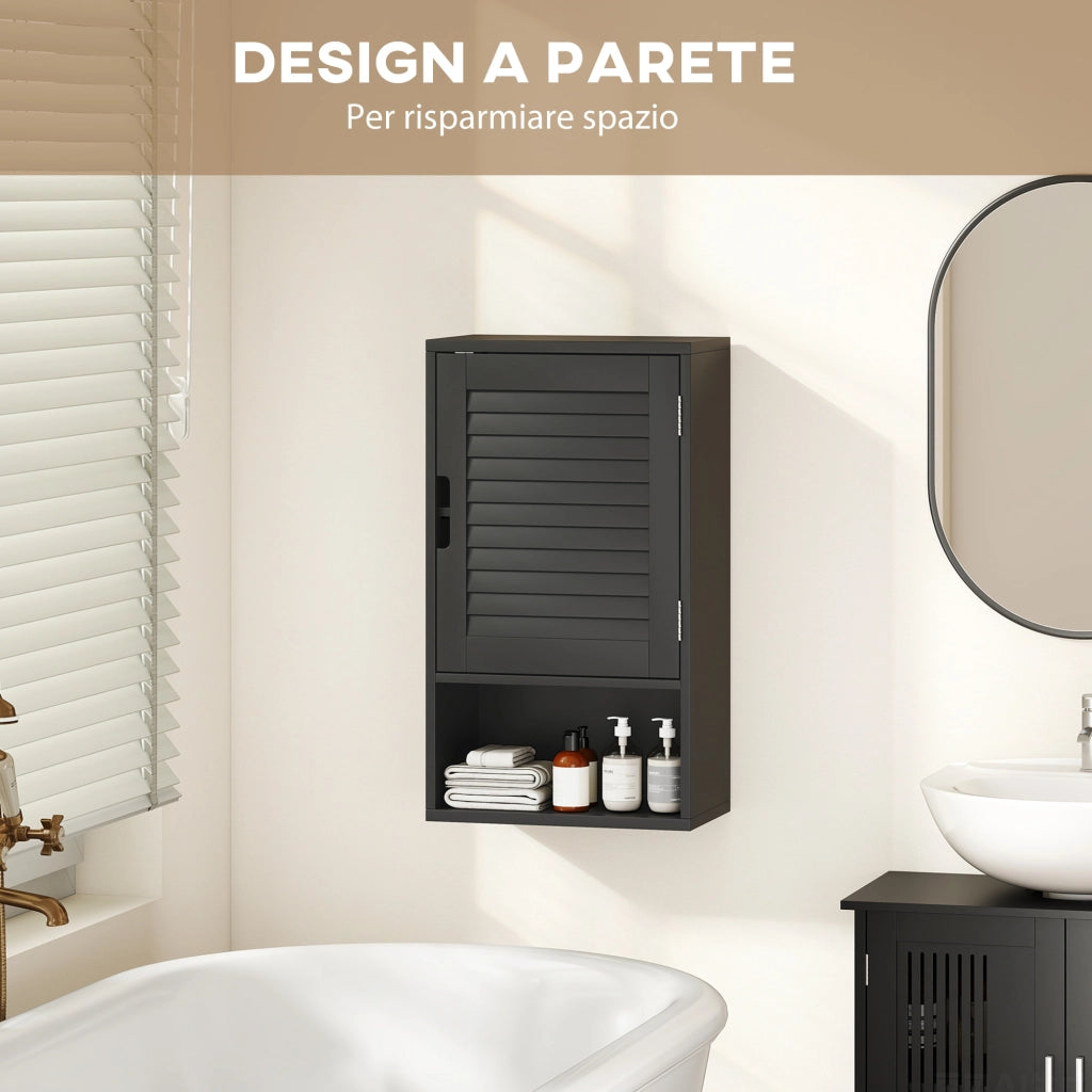 Armadietto Bagno a Parete Salvaspazio con Ripiano Regolabile e Anta Ammortizzata Mobile Pensile Moderno 40x20x60 cm Nero