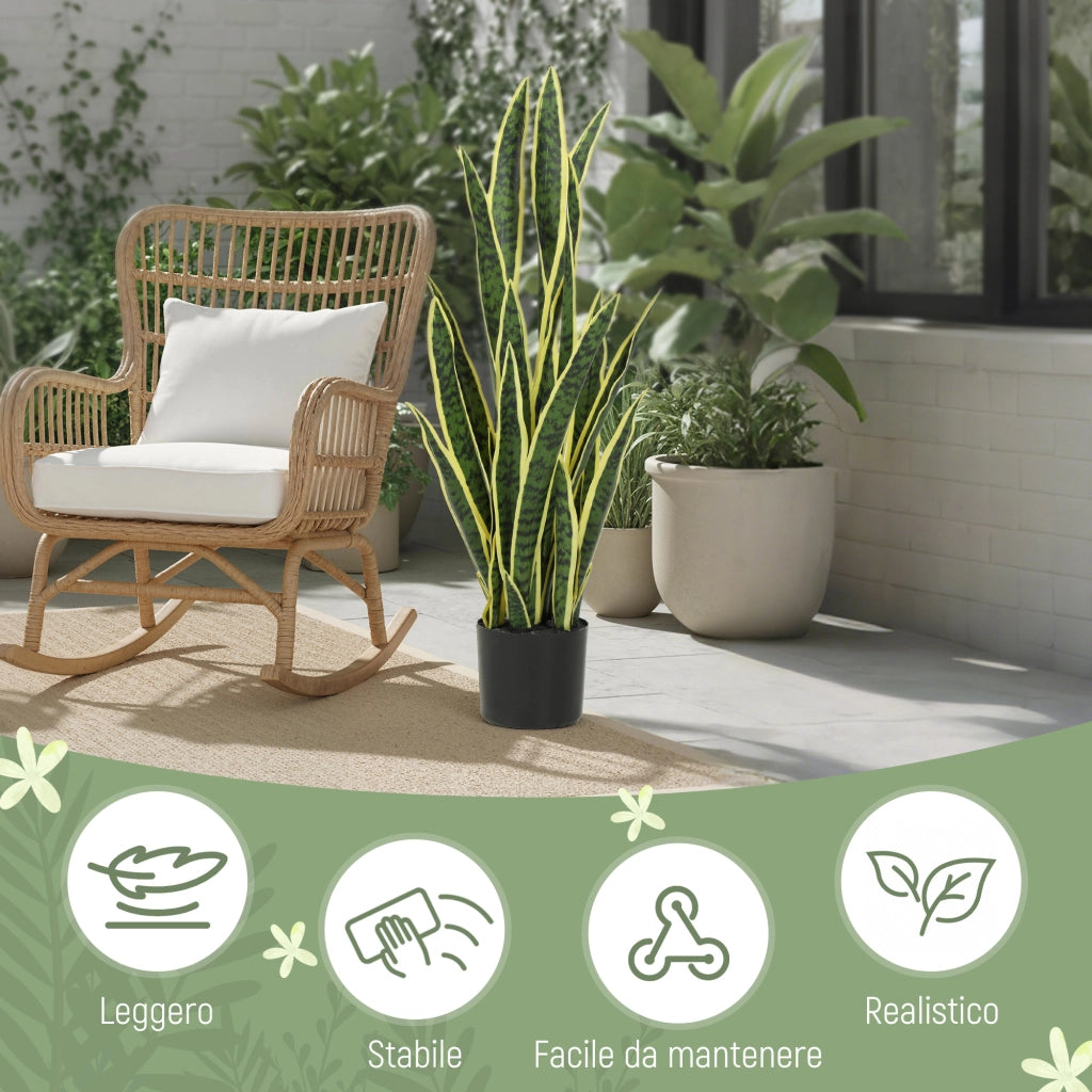 Sanseveria Artificiale in Vaso Ø20x90 cm da Esterno e Interno con 21 Foglie Modellabili
