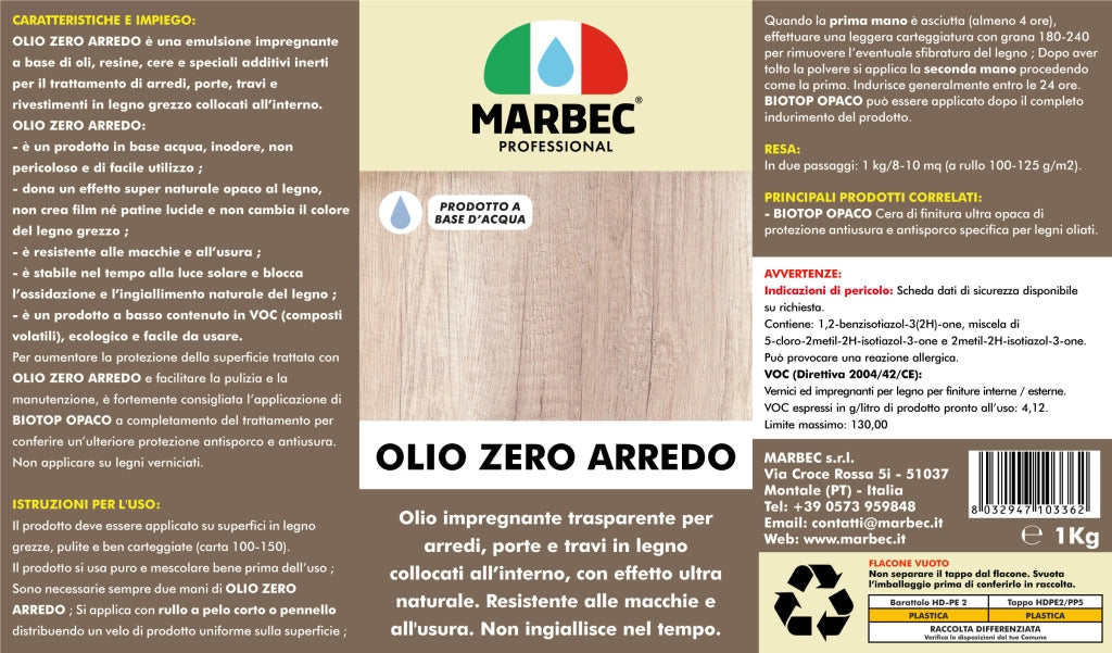 Impregnante legno trasparente OLIO ZERO ARREDO   1KG