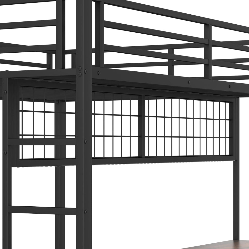 Letto a soppalco 140x200 cm con scrivania, LED e USB in metallo nero